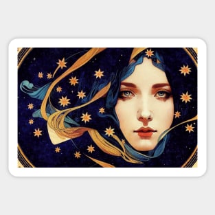 Goddess of The Stars, Art Nouveau, Vintage, Mucha, Gilded Age Sticker